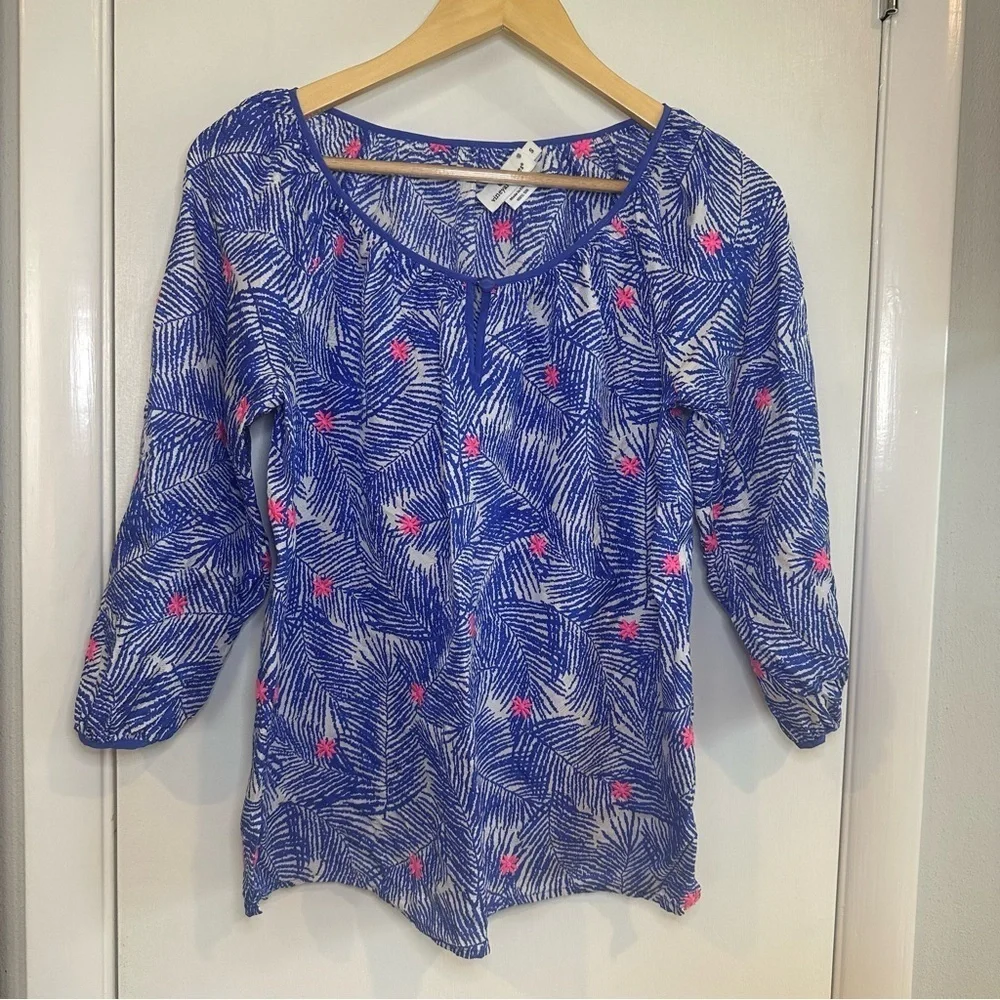 Vineyard Vines Palm Print Tunic Silk Blouse. Size: Small.